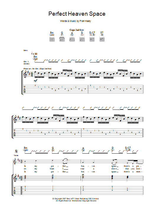 Travis Perfect Heaven Space Sheet Music Notes & Chords for Guitar Tab - Download or Print PDF