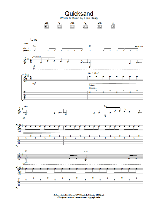 Travis Quicksand Sheet Music Notes & Chords for Guitar Tab - Download or Print PDF