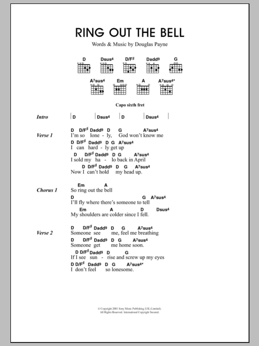 Travis Ring Out The Bell Sheet Music Notes & Chords for Lyrics & Chords - Download or Print PDF