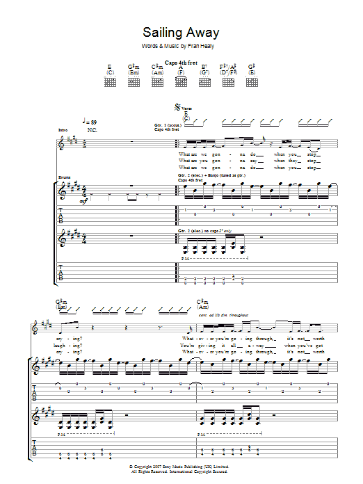 Travis Sailing Away Sheet Music Notes & Chords for Guitar Tab - Download or Print PDF