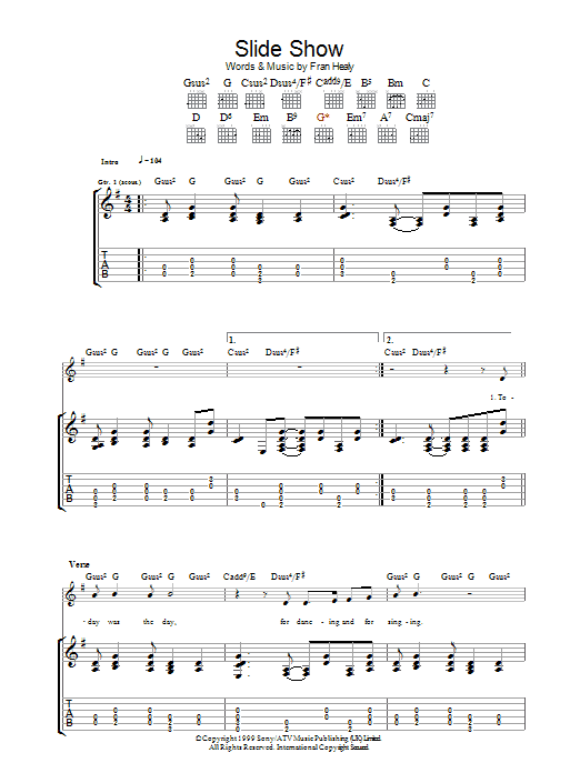 Travis Slide Show Sheet Music Notes & Chords for Guitar Tab - Download or Print PDF