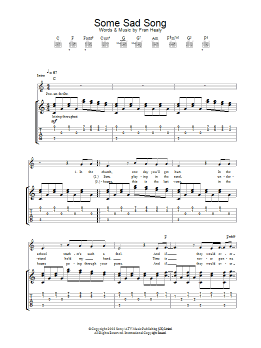 Travis Some Sad Song Sheet Music Notes & Chords for Guitar Tab - Download or Print PDF