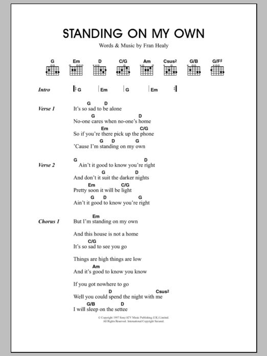 Travis Standing On My Own Sheet Music Notes & Chords for Lyrics & Chords - Download or Print PDF