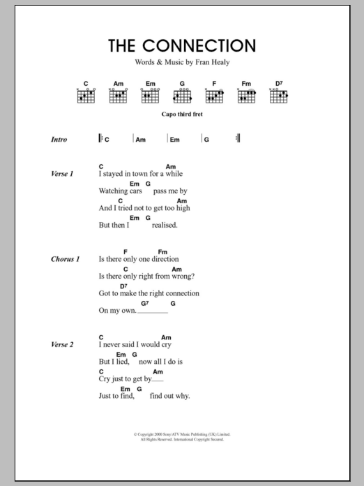 Travis The Connection Sheet Music Notes & Chords for Lyrics & Chords - Download or Print PDF