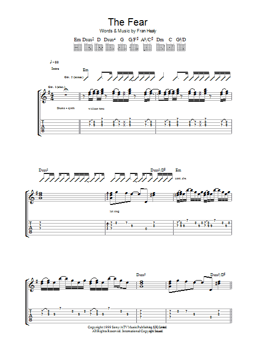 Travis The Fear Sheet Music Notes & Chords for Lyrics & Chords - Download or Print PDF