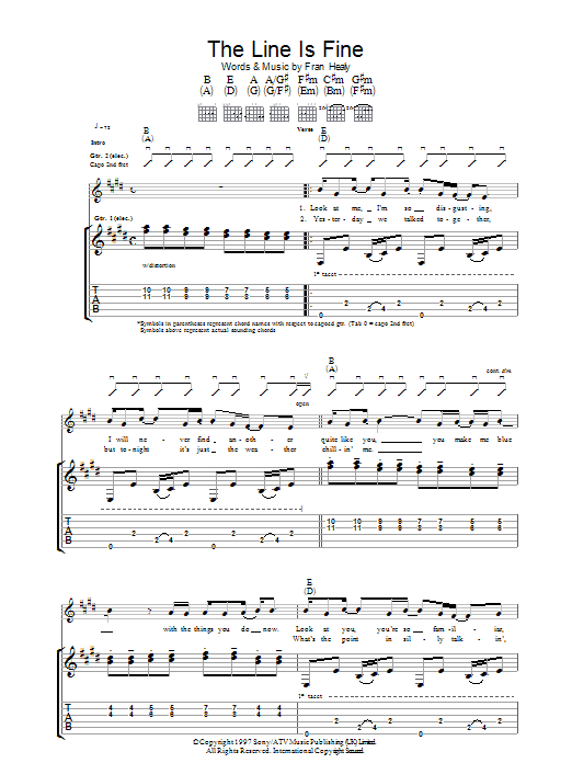 Travis The Line Is Fine Sheet Music Notes & Chords for Guitar Tab - Download or Print PDF