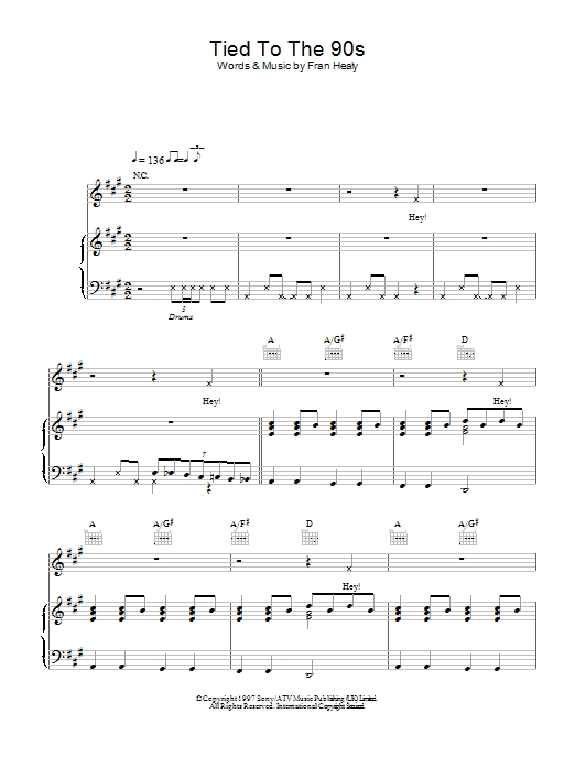 Travis Tied To The 90s Sheet Music Notes & Chords for Lyrics & Chords - Download or Print PDF