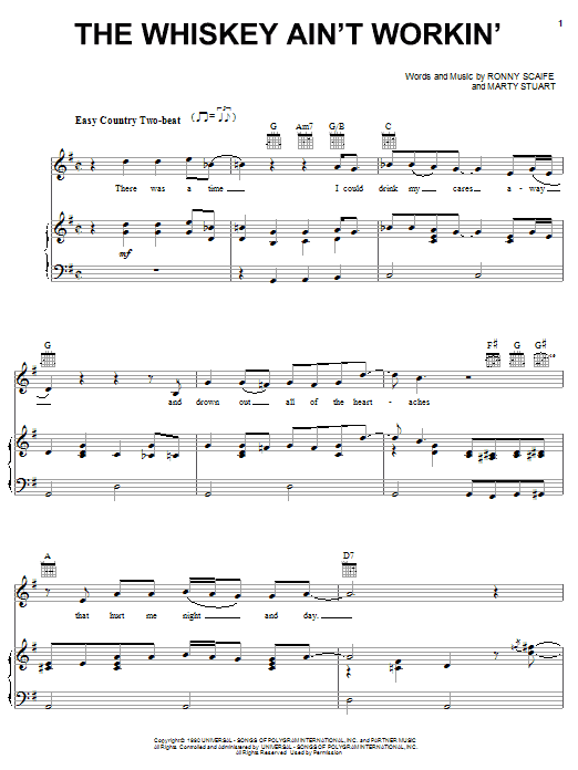 Travis Tritt and Marty Stuart The Whiskey Ain't Workin' Sheet Music Notes & Chords for Piano, Vocal & Guitar (Right-Hand Melody) - Download or Print PDF