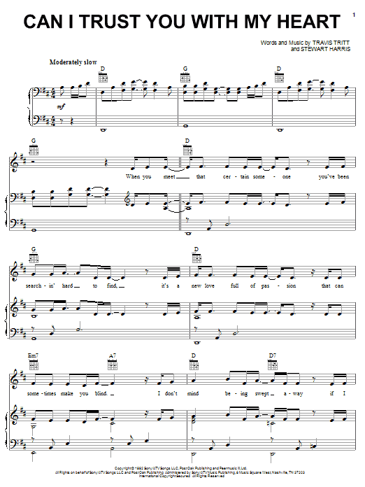Travis Tritt Can I Trust You With My Heart Sheet Music Notes & Chords for Piano, Vocal & Guitar (Right-Hand Melody) - Download or Print PDF
