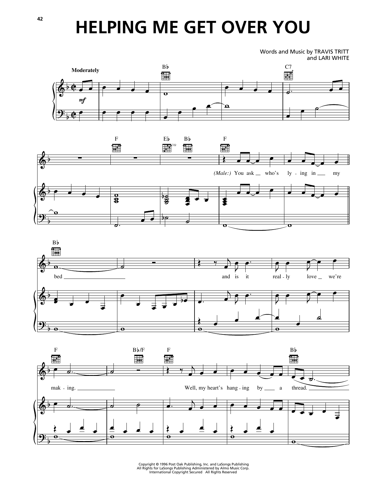 Travis Tritt Helping Me Get Over You Sheet Music Notes & Chords for Piano, Vocal & Guitar Chords (Right-Hand Melody) - Download or Print PDF