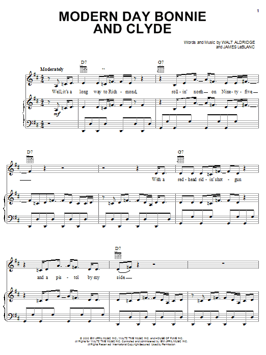 Travis Tritt Modern Day Bonnie And Clyde Sheet Music Notes & Chords for Piano, Vocal & Guitar (Right-Hand Melody) - Download or Print PDF