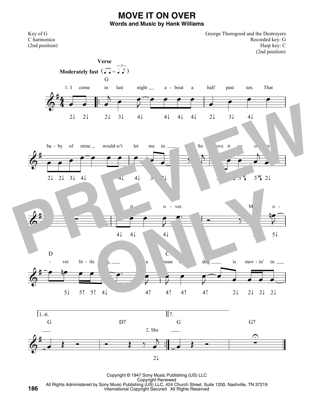 Travis Tritt with George Thorogood Move It On Over (from King Of The Hill) Sheet Music Notes & Chords for Harmonica - Download or Print PDF