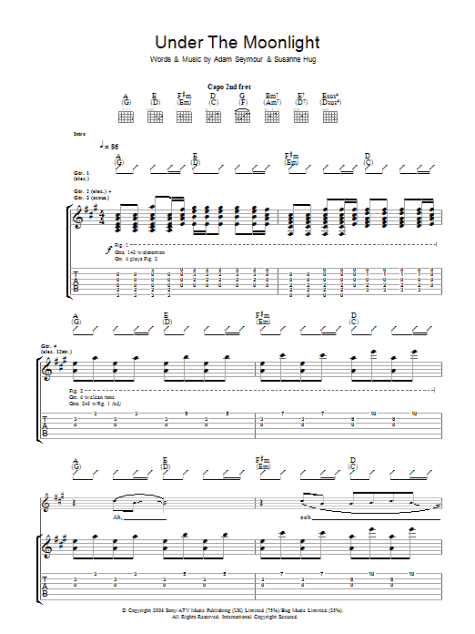 Travis Under The Moonlight Sheet Music Notes & Chords for Guitar Tab - Download or Print PDF