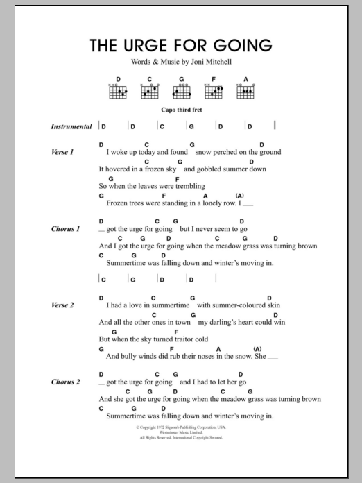 Travis Urge For Going Sheet Music Notes & Chords for Lyrics & Chords - Download or Print PDF