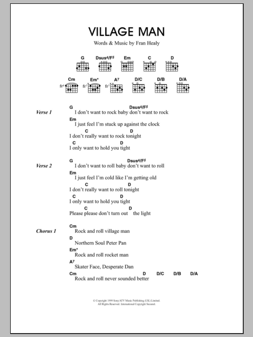 Travis Village Man Sheet Music Notes & Chords for Lyrics & Chords - Download or Print PDF