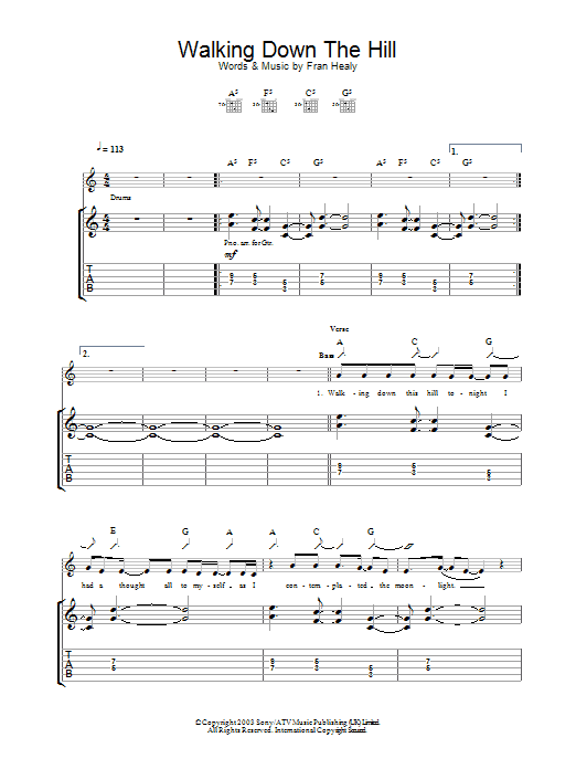 Travis Walking Down The Hill Sheet Music Notes & Chords for Guitar Tab - Download or Print PDF