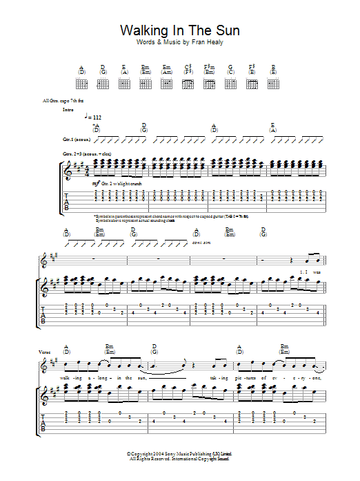 Travis Walking In The Sun Sheet Music Notes & Chords for Guitar Tab - Download or Print PDF