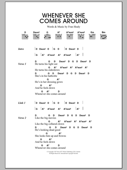 Travis Whenever She Comes Around Sheet Music Notes & Chords for Lyrics & Chords - Download or Print PDF