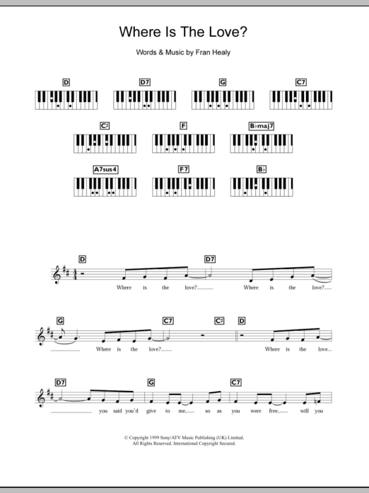 Travis Where Is The Love Sheet Music Notes & Chords for Lyrics & Chords - Download or Print PDF