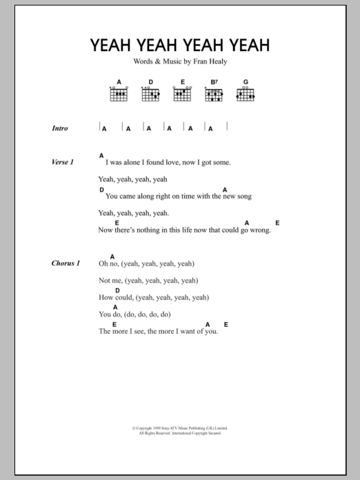 Travis Yeah Yeah Yeah Yeah Sheet Music Notes & Chords for Lyrics & Chords - Download or Print PDF