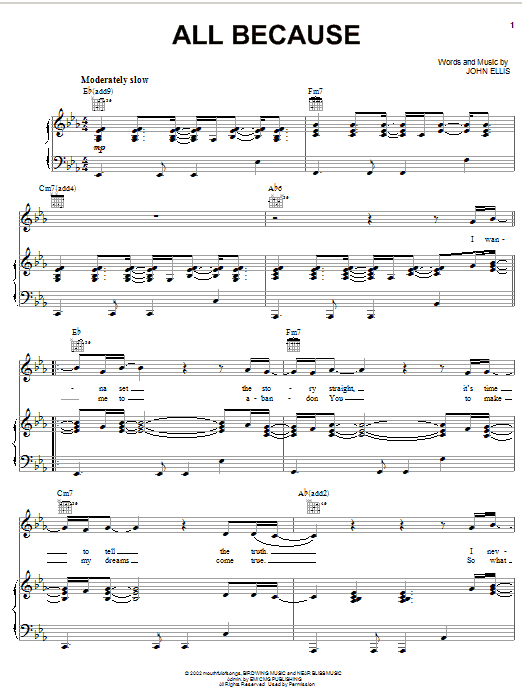 Tree63 All Because Sheet Music Notes & Chords for Piano, Vocal & Guitar (Right-Hand Melody) - Download or Print PDF Tree63 All Because Sheet Music Notes & Chords for Piano, Vocal & Guitar (Right-Hand Melody) - Download or Print PDF