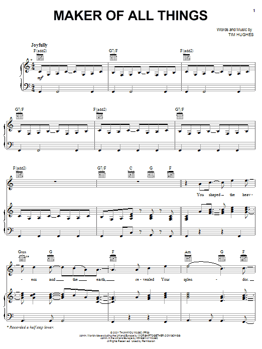 Tree63 Maker Of All Things Sheet Music Notes & Chords for Piano, Vocal & Guitar (Right-Hand Melody) - Download or Print PDF Tree63 Maker Of All Things Sheet Music Notes & Chords for Piano, Vocal & Guitar (Right-Hand Melody) - Download or Print PDF