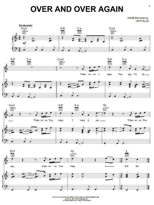 Tree63 Over And Over Again Sheet Music Notes & Chords for Piano, Vocal & Guitar (Right-Hand Melody) - Download or Print PDF Tree63 Over And Over Again Sheet Music Notes & Chords for Piano, Vocal & Guitar (Right-Hand Melody) - Download or Print PDF