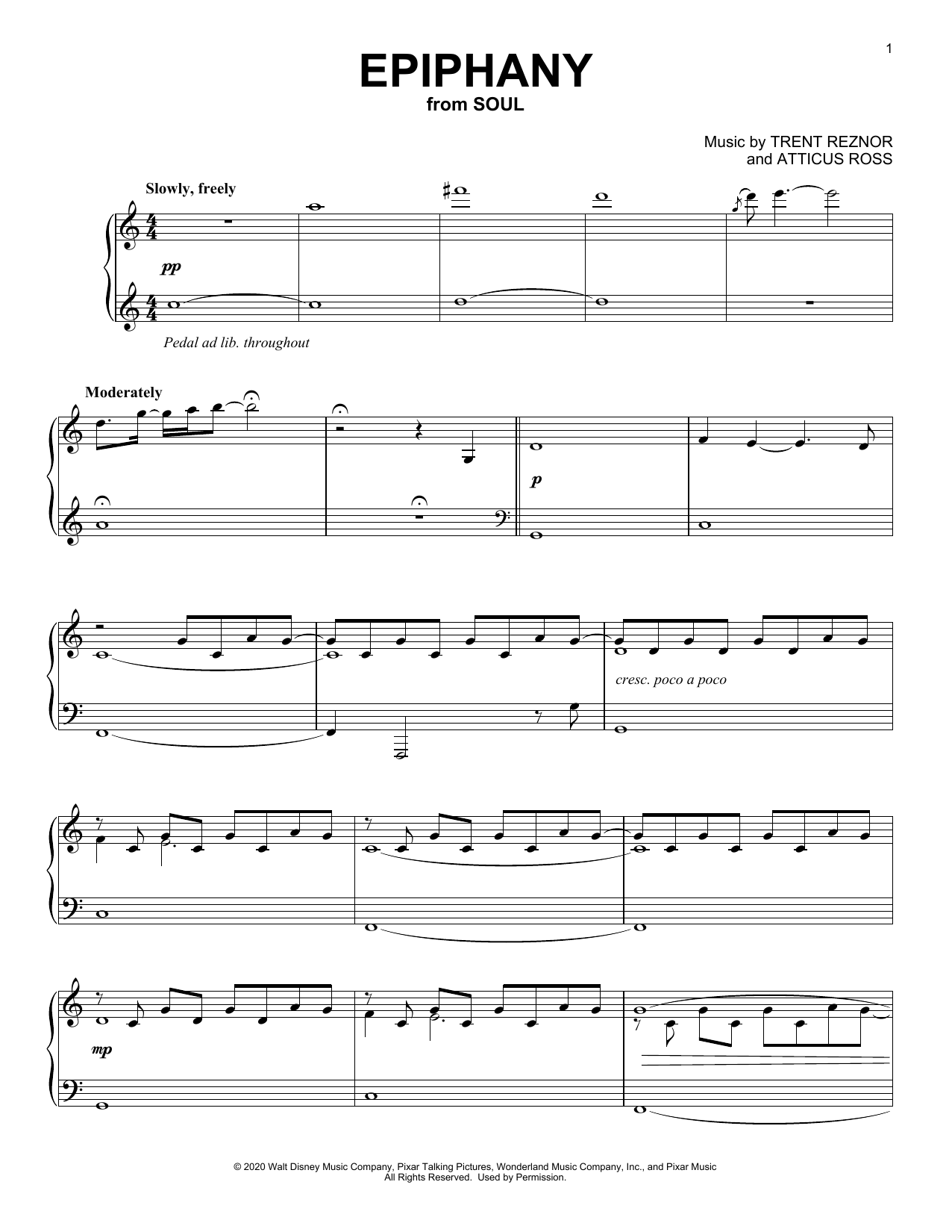 Trent Reznor and Atticus Ross Epiphany (from Soul) Sheet Music Notes & Chords for Piano Solo - Download or Print PDF