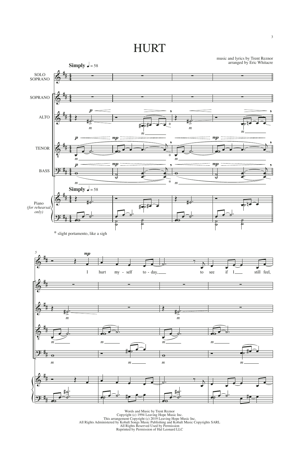 Trent Reznor Hurt (arr. Eric Whitacre) Sheet Music Notes & Chords for SATB Choir - Download or Print PDF