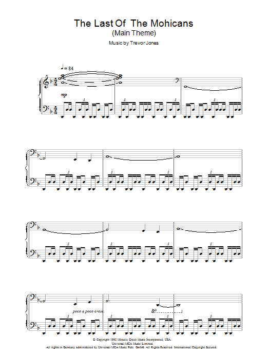 Trevor Jones The Last Of The Mohicans (Main Title) Sheet Music Notes & Chords for Keyboard - Download or Print PDF