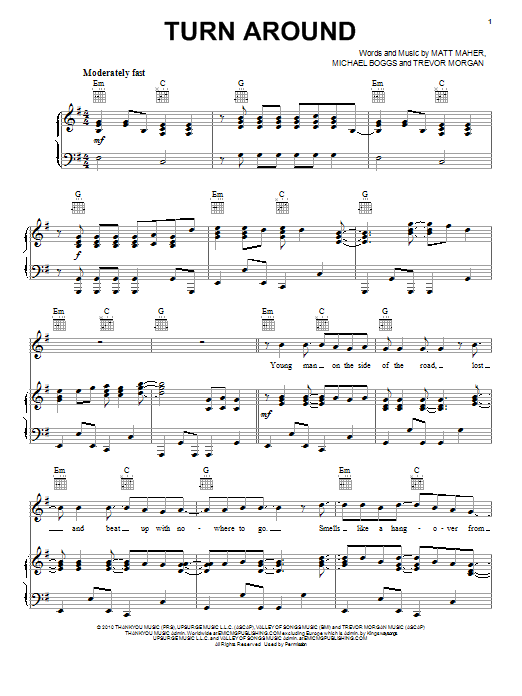 Trevor Morgan Turn Around Sheet Music Notes & Chords for Piano, Vocal & Guitar (Right-Hand Melody) - Download or Print PDF Trevor Morgan Turn Around Sheet Music Notes & Chords for Piano, Vocal & Guitar (Right-Hand Melody) - Download or Print PDF