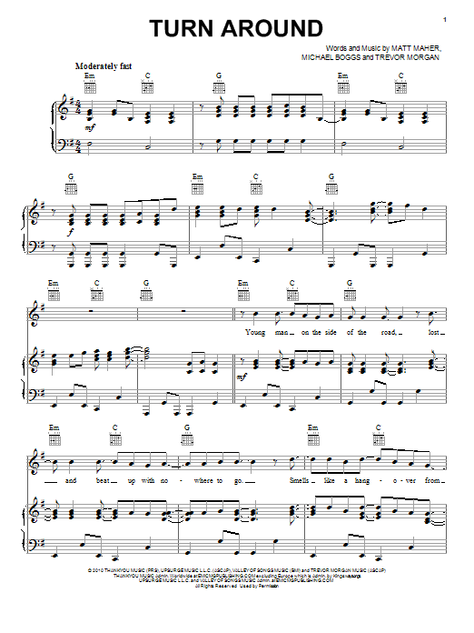 Trevor Morgan Turn Around Sheet Music Notes & Chords for Piano, Vocal & Guitar (Right-Hand Melody) - Download or Print PDF
