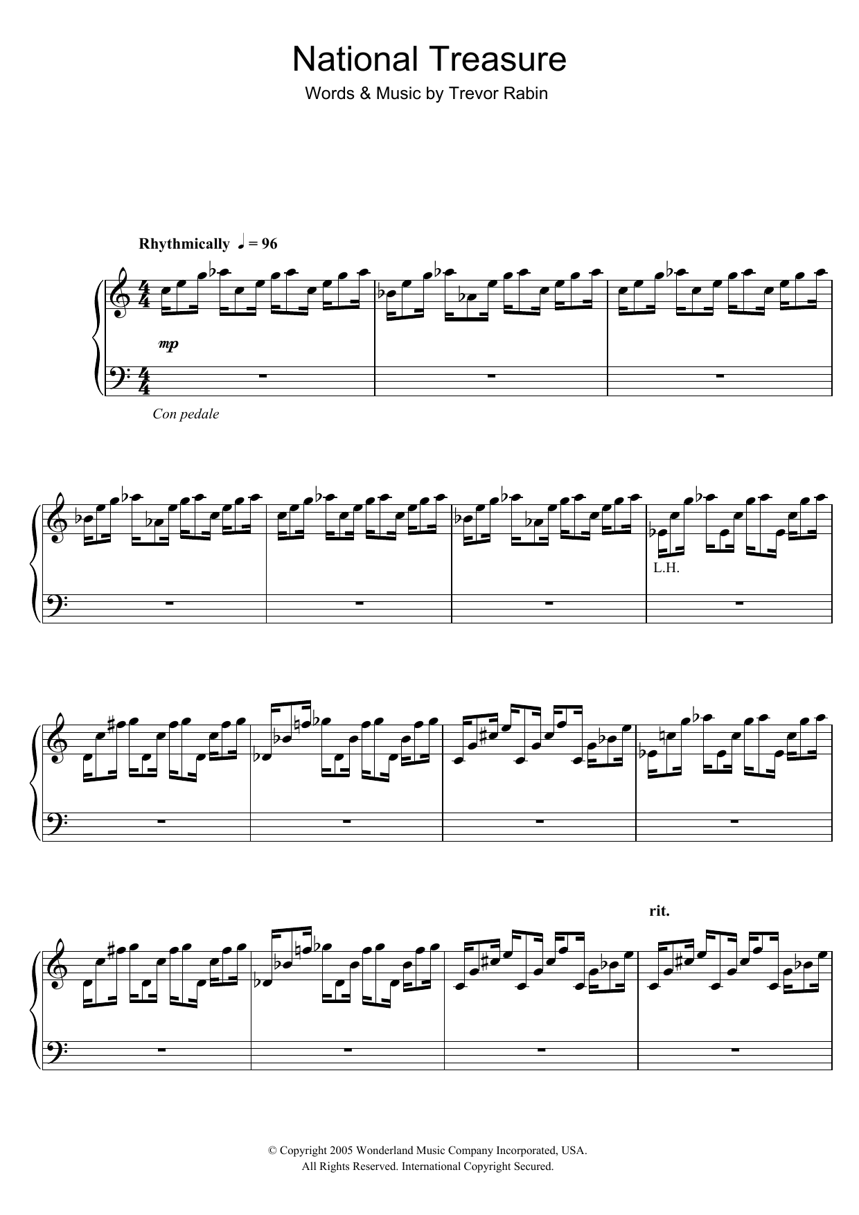 Trevor Rabin National Treasure (National Treasure Suite/Ben/Treasure) Sheet Music Notes & Chords for Piano - Download or Print PDF