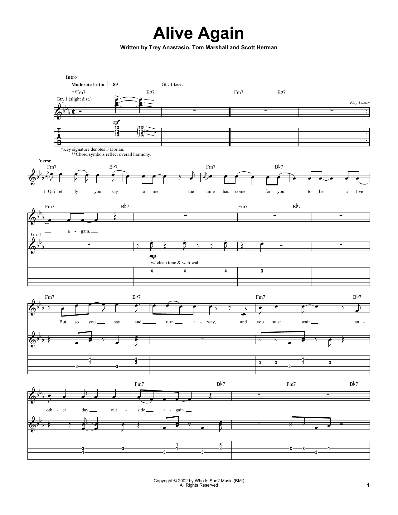 Trey Anastasio Alive Again Sheet Music Notes & Chords for Guitar Tab - Download or Print PDF