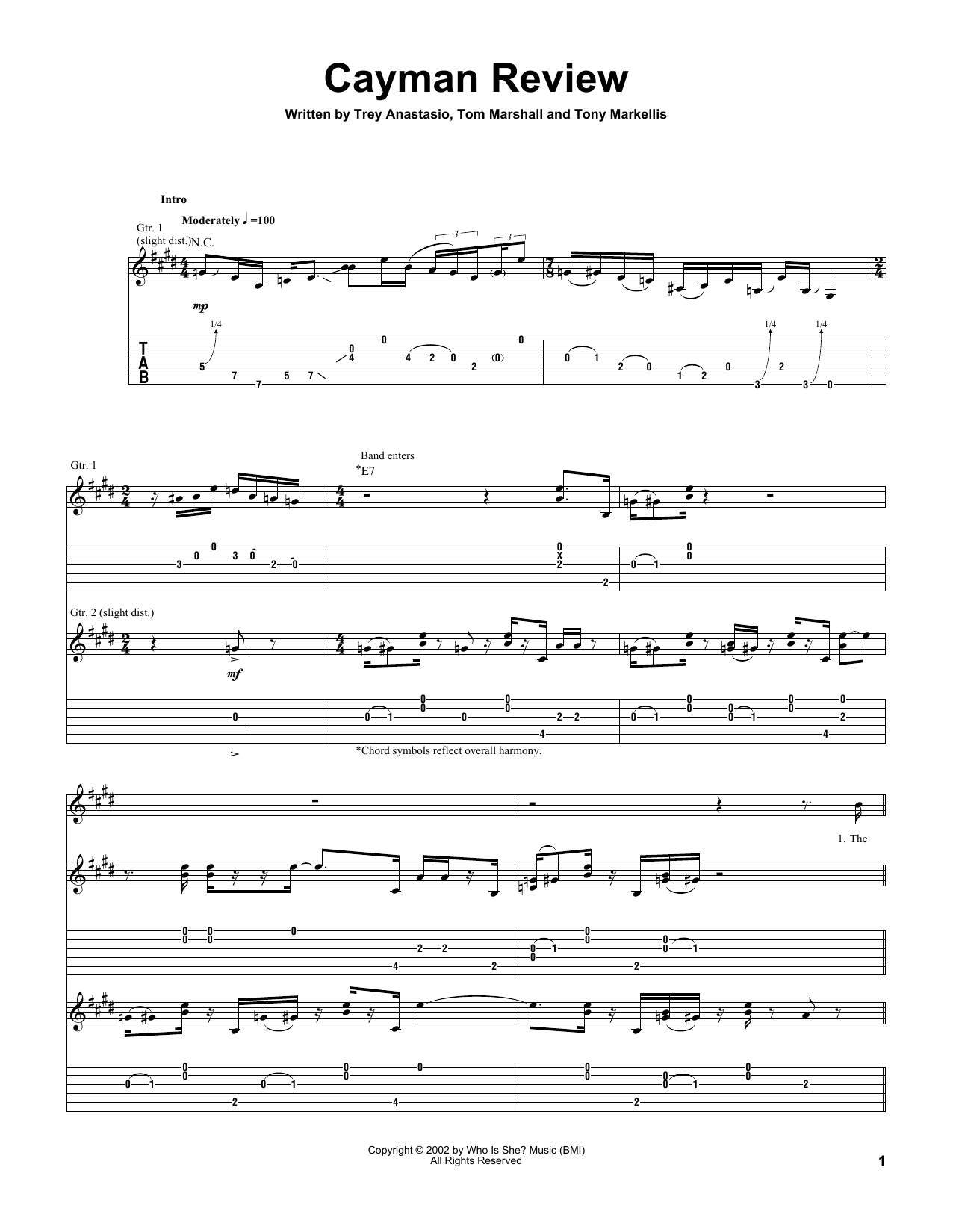 Trey Anastasio Cayman Review Sheet Music Notes & Chords for Guitar Tab - Download or Print PDF