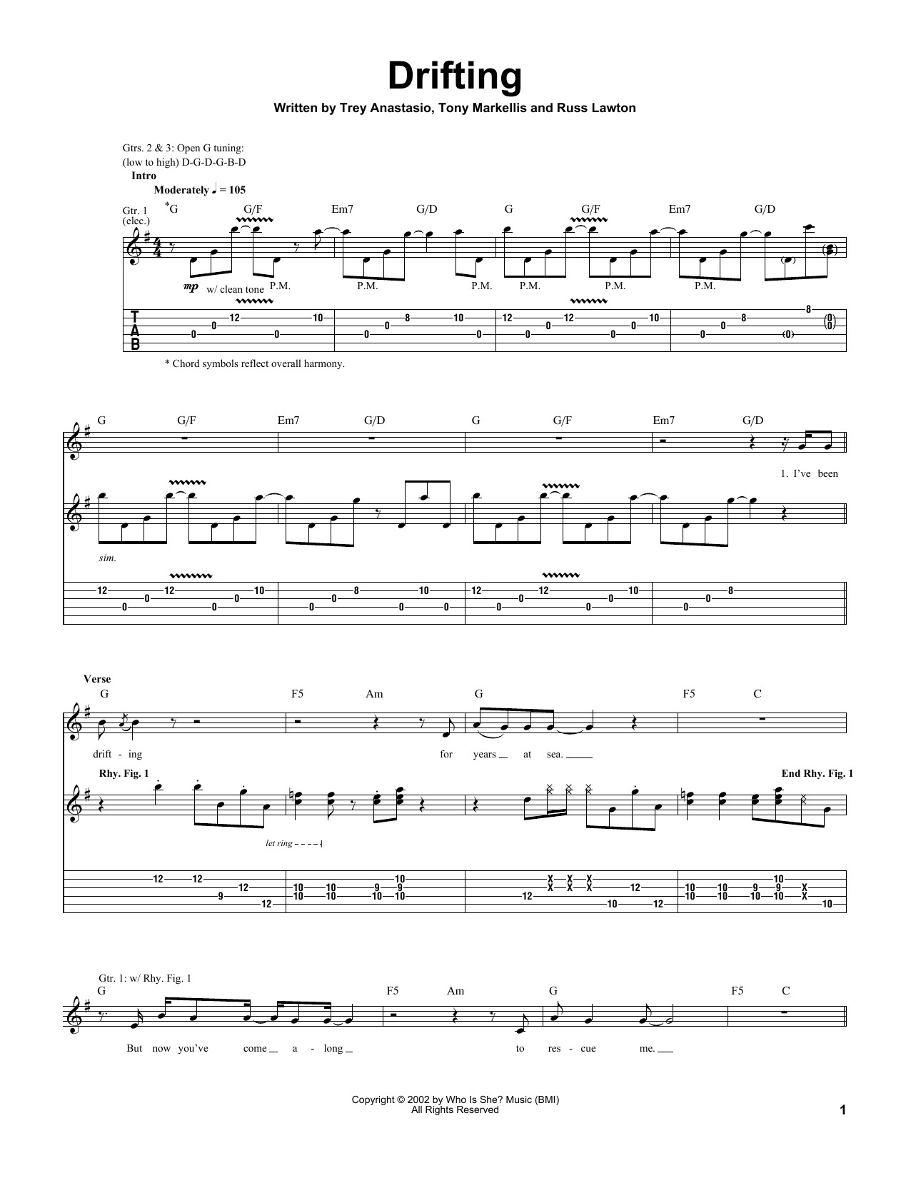 Trey Anastasio Drifting Sheet Music Notes & Chords for Guitar Tab - Download or Print PDF