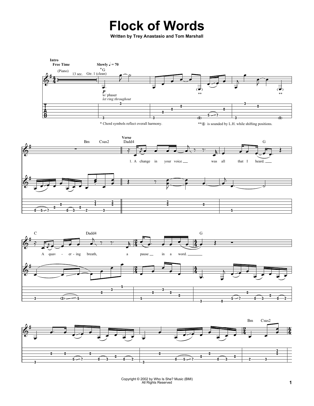 Trey Anastasio Flock Of Words Sheet Music Notes & Chords for Guitar Tab - Download or Print PDF