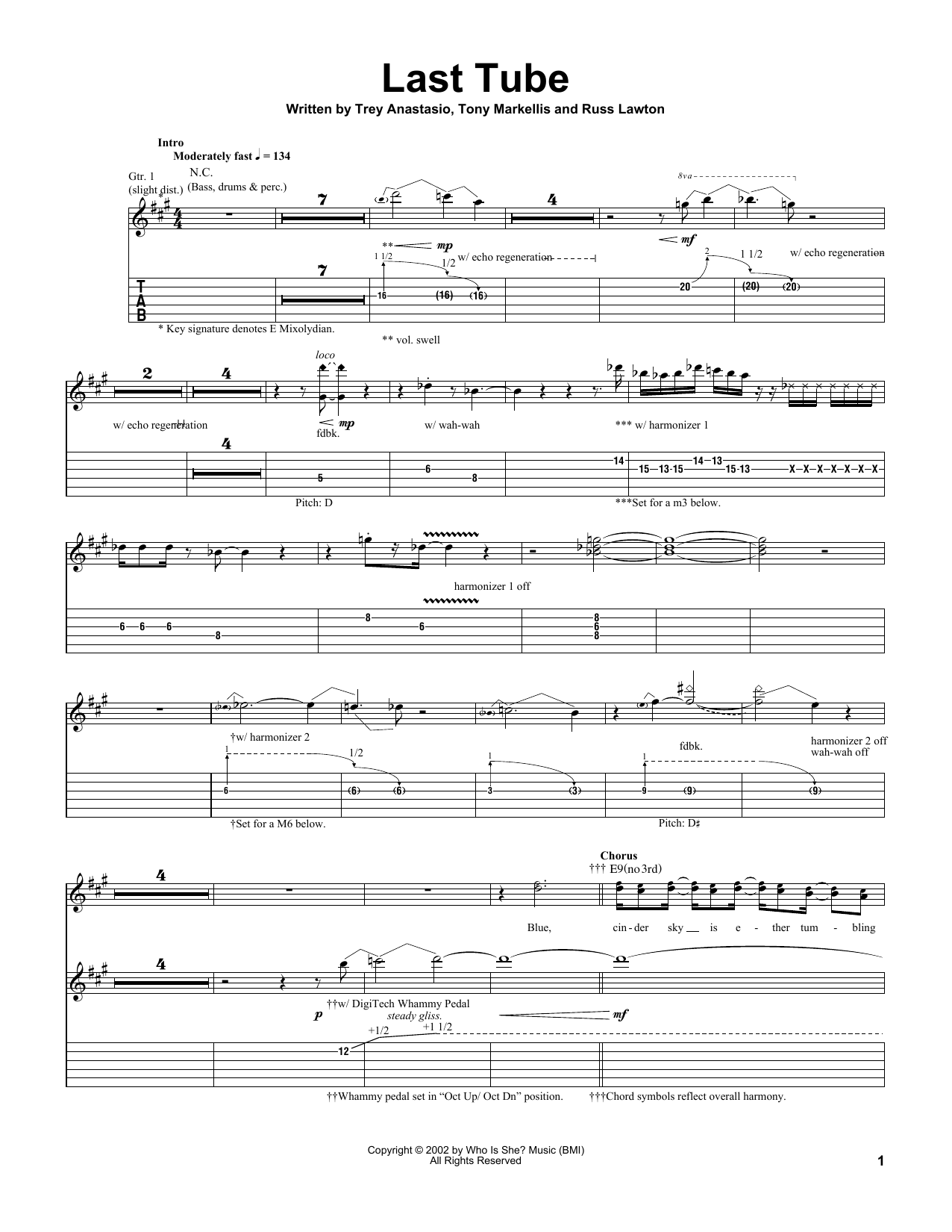 Trey Anastasio Last Tube Sheet Music Notes & Chords for Guitar Tab - Download or Print PDF