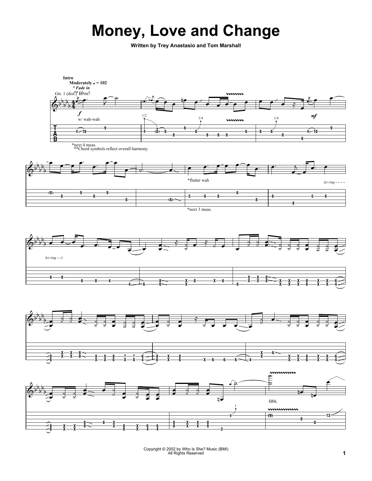 Trey Anastasio Money, Love And Change Sheet Music Notes & Chords for Guitar Tab - Download or Print PDF