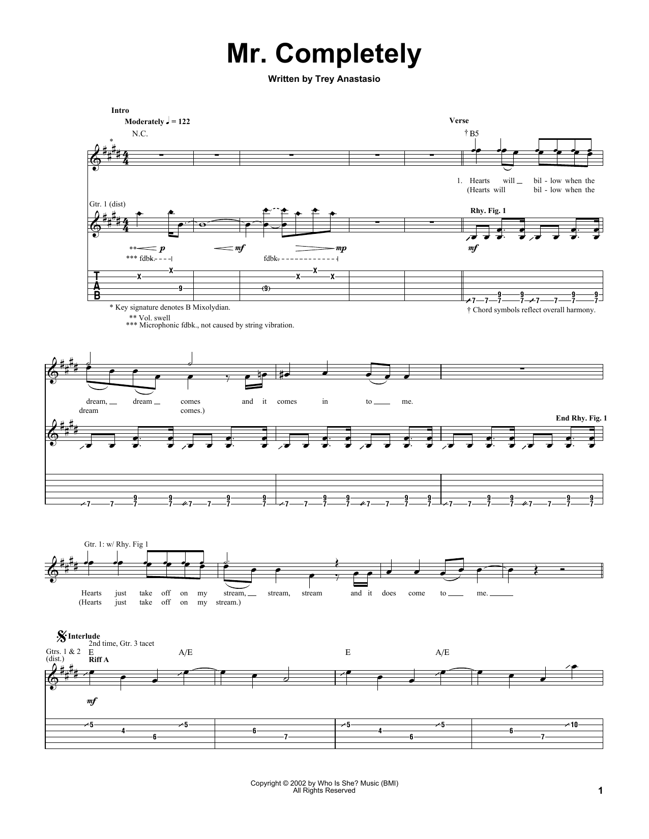 Trey Anastasio Mr. Completely Sheet Music Notes & Chords for Guitar Tab - Download or Print PDF