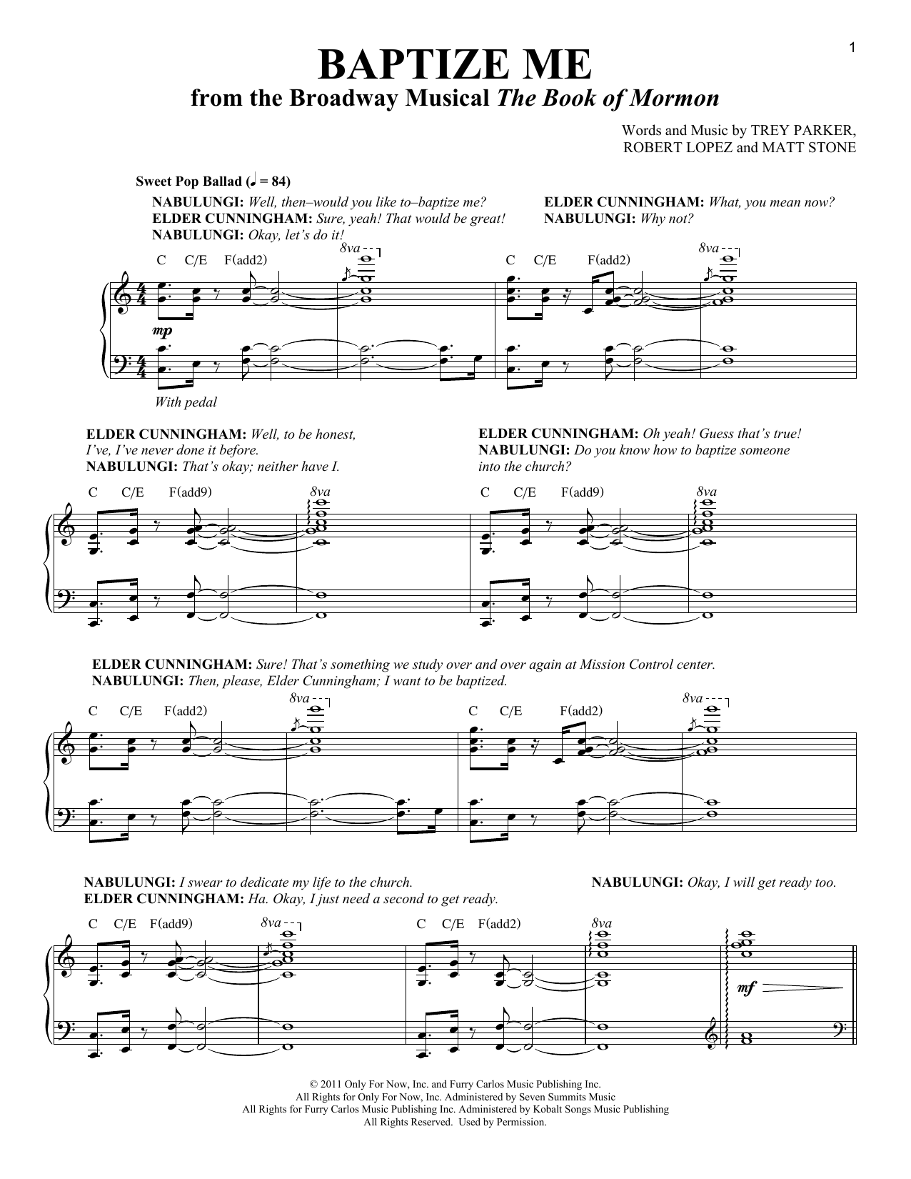 Trey Parker & Matt Stone Baptize Me Sheet Music Notes & Chords for Vocal Duet - Download or Print PDF