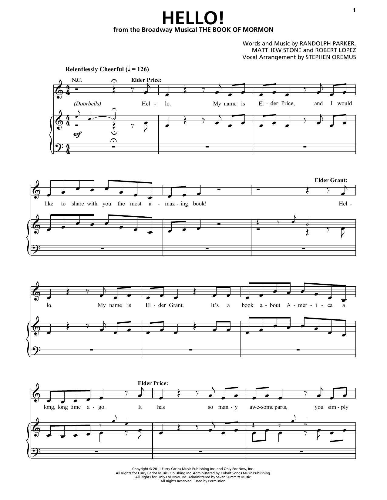 Trey Parker & Matt Stone Hello! Sheet Music Notes & Chords for Piano & Vocal - Download or Print PDF