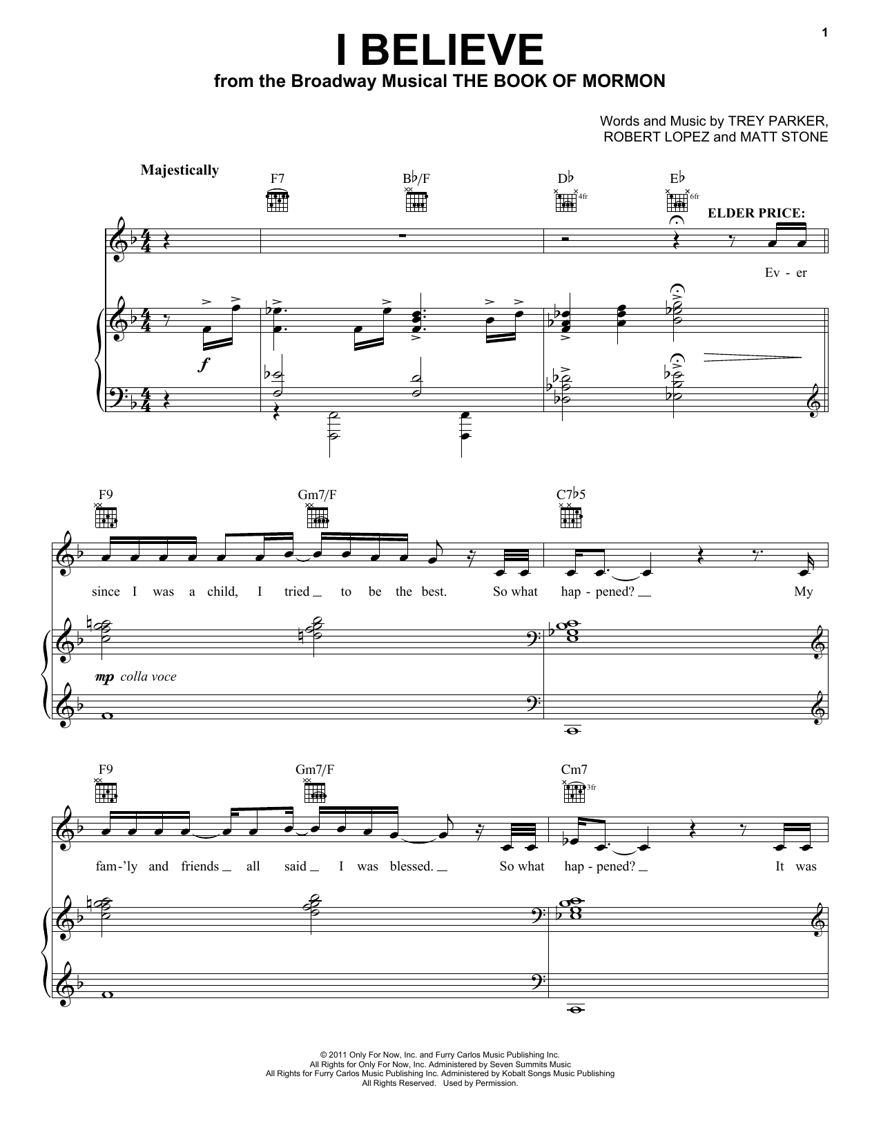Trey Parker & Matt Stone I Believe (from The Book of Mormon) Sheet Music Notes & Chords for Vocal Pro + Piano/Guitar - Download or Print PDF