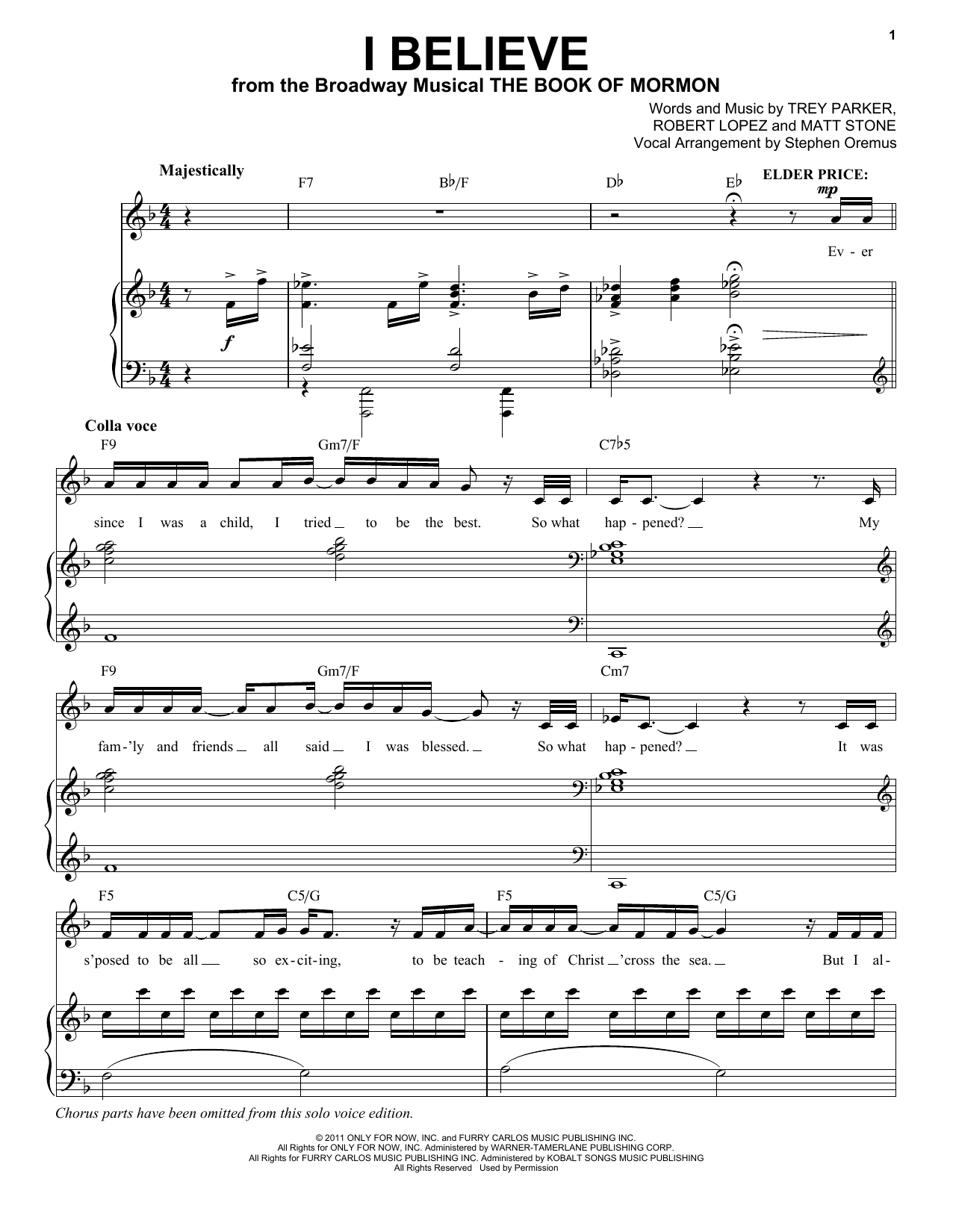 Trey Parker & Matt Stone I Believe Sheet Music Notes & Chords for Piano & Vocal - Download or Print PDF