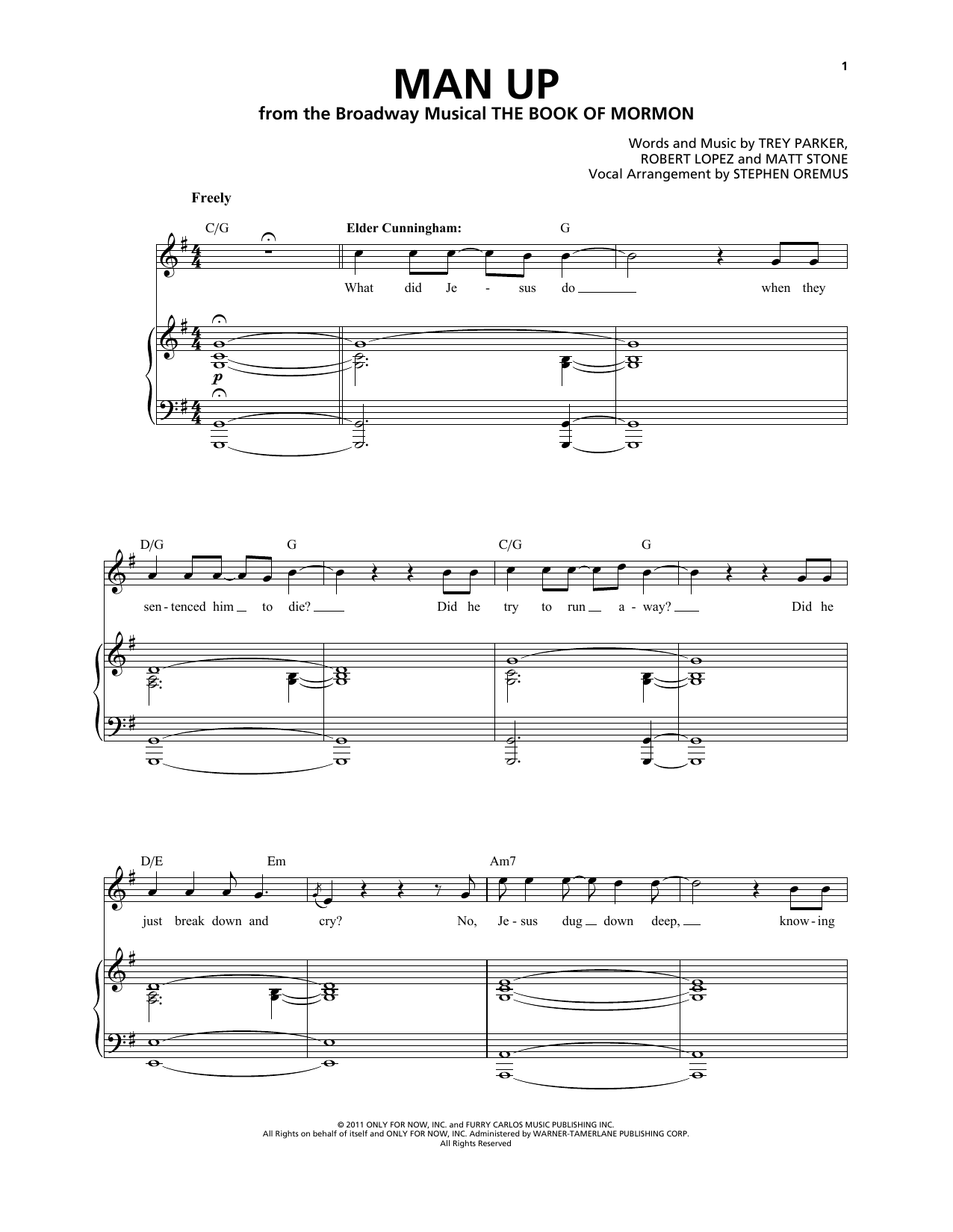 Trey Parker & Matt Stone Man Up Sheet Music Notes & Chords for Piano & Vocal - Download or Print PDF