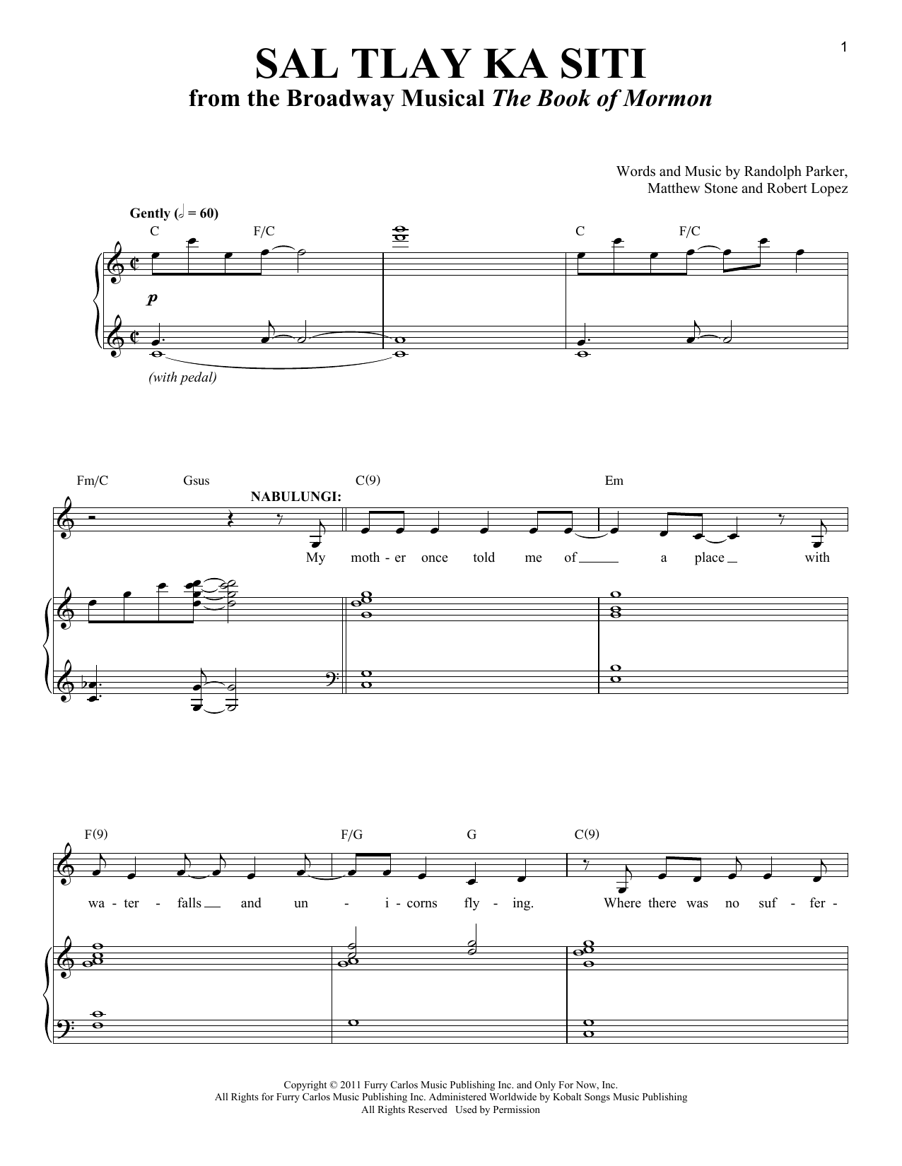Trey Parker & Matt Stone Sal Tlay Ka Siti Sheet Music Notes & Chords for Piano & Vocal - Download or Print PDF