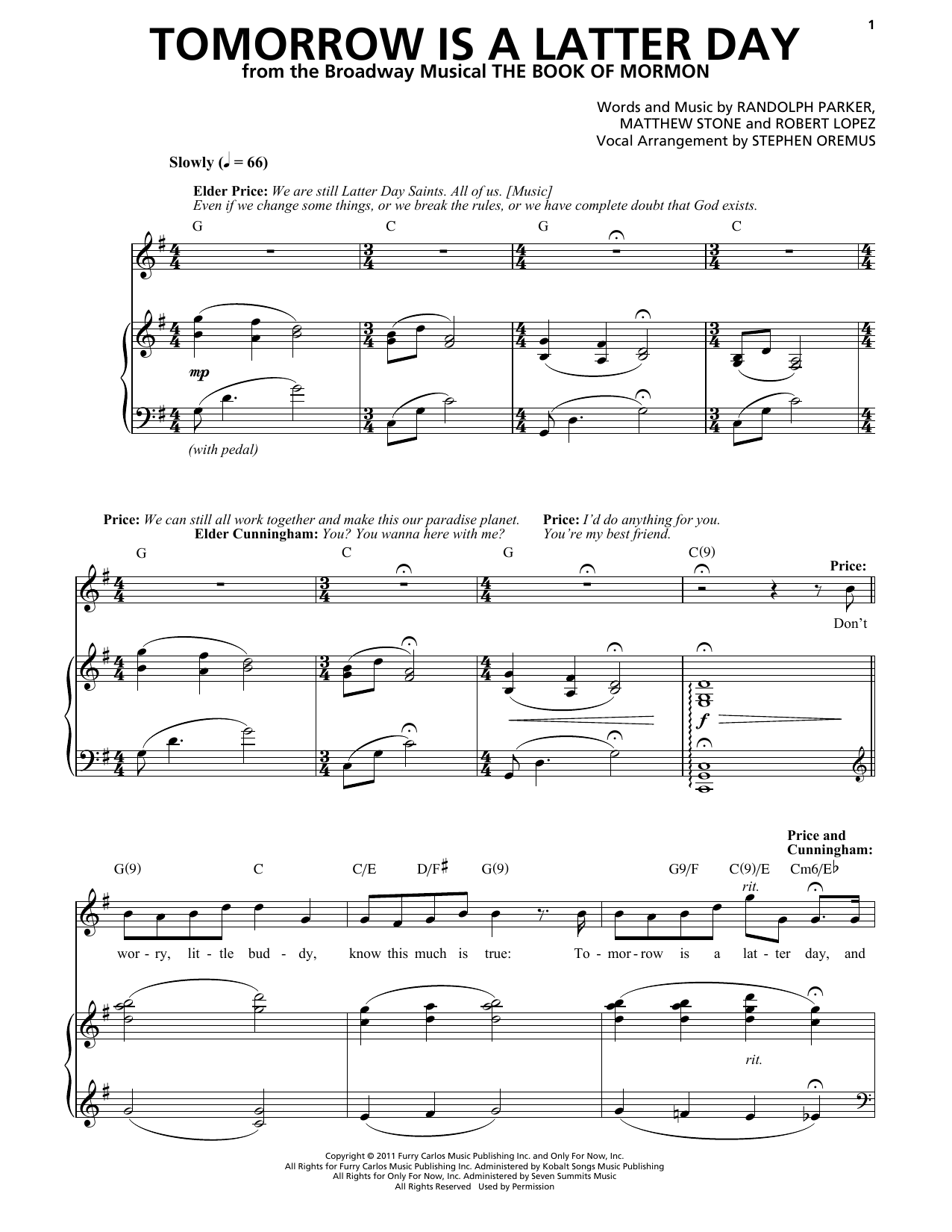 Trey Parker & Matt Stone Tomorrow Is A Latter Day Sheet Music Notes & Chords for Piano & Vocal - Download or Print PDF