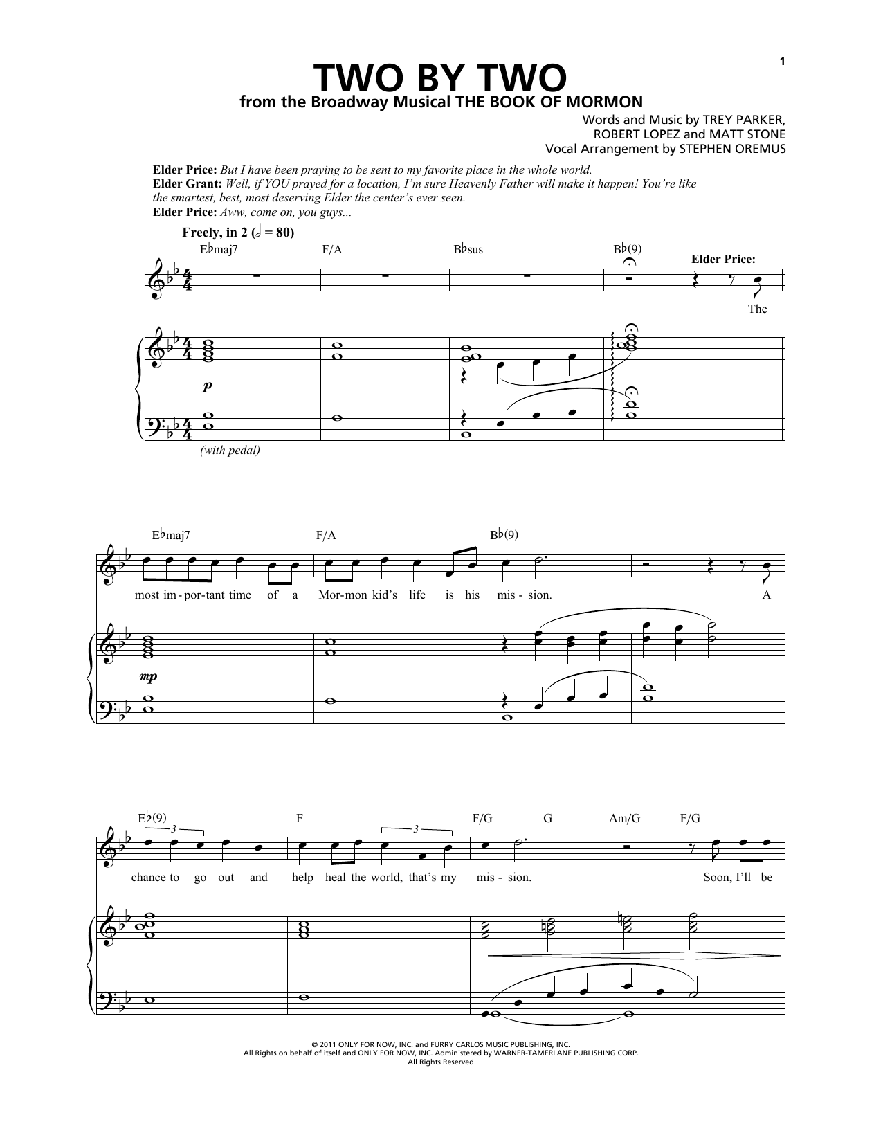 Trey Parker & Matt Stone Two By Two Sheet Music Notes & Chords for Piano & Vocal - Download or Print PDF