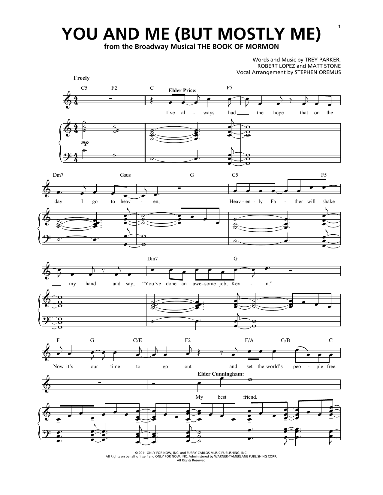 Trey Parker & Matt Stone You And Me (But Mostly Me) Sheet Music Notes & Chords for Piano & Vocal - Download or Print PDF