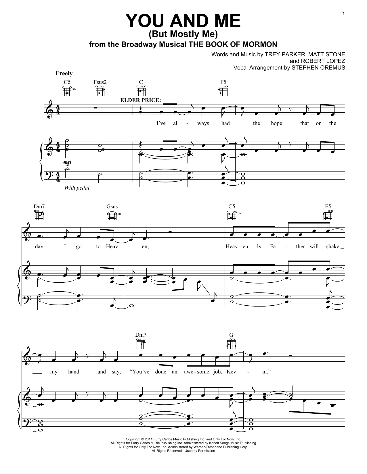 Trey Parker You And Me (But Mostly Me) Sheet Music Notes & Chords for Piano, Vocal & Guitar (Right-Hand Melody) - Download or Print PDF